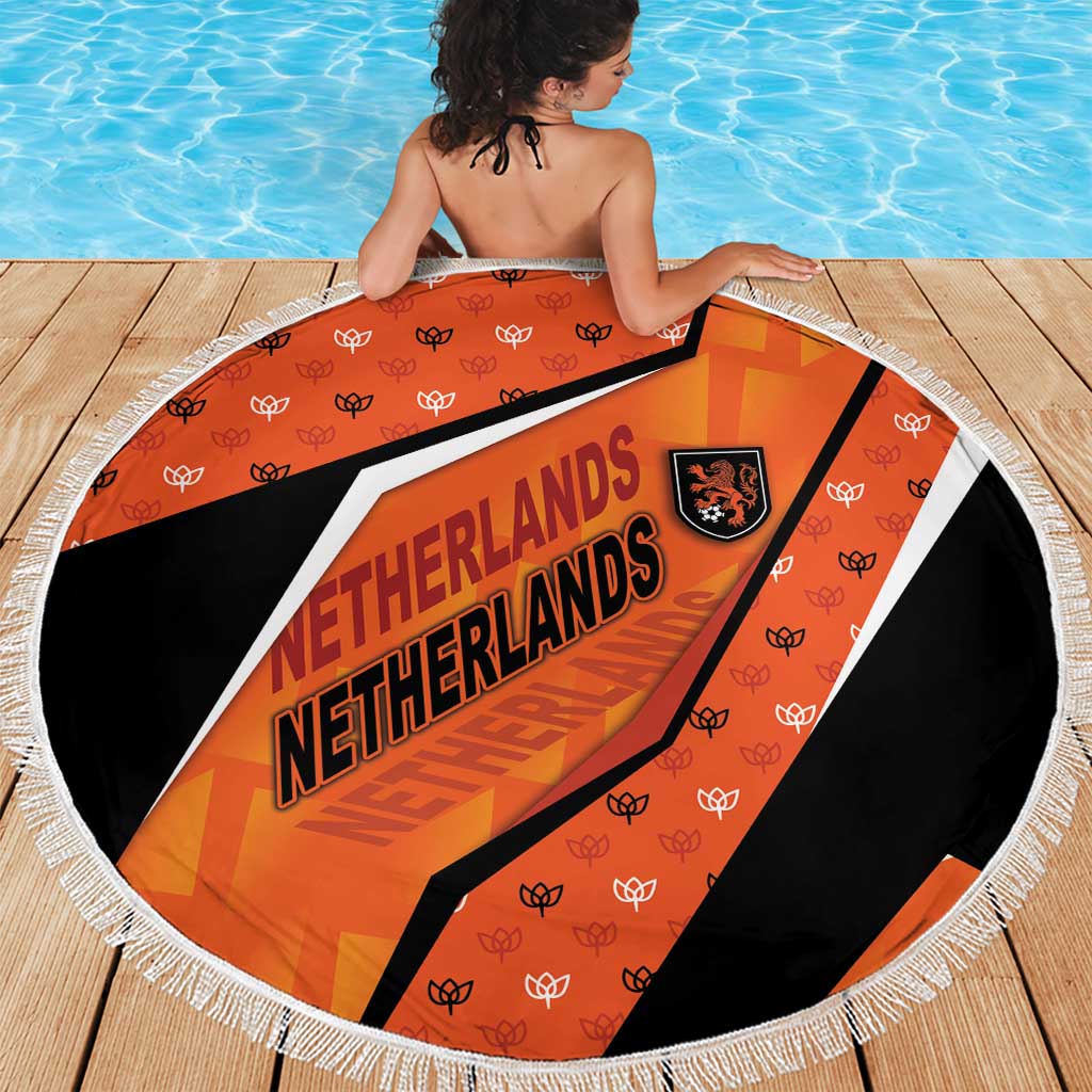 Netherlands Football Beach Blanket Dynamic Diagonal Stripe With Tulip Floral Patterns