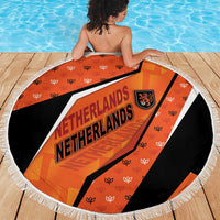 Netherlands Football Beach Blanket Dynamic Diagonal Stripe With Tulip Floral Patterns