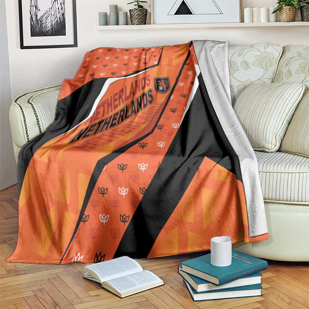 Netherlands Football Blanket Dynamic Diagonal Stripe With Tulip Floral Patterns