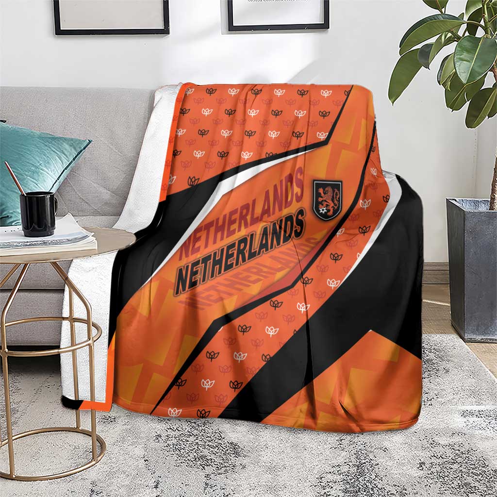 Netherlands Football Blanket Dynamic Diagonal Stripe With Tulip Floral Patterns