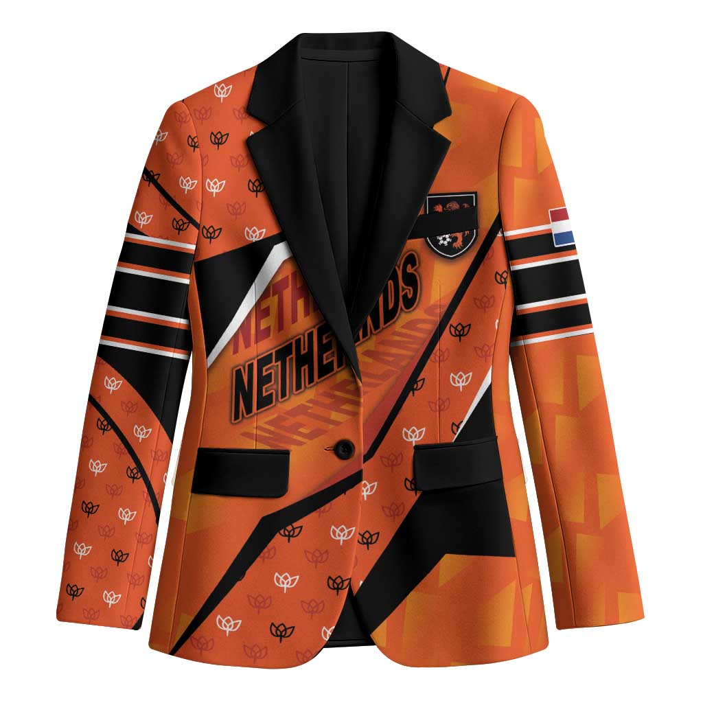 Custom Netherlands Football Blazer Dynamic Diagonal Stripe With Tulip Floral Patterns