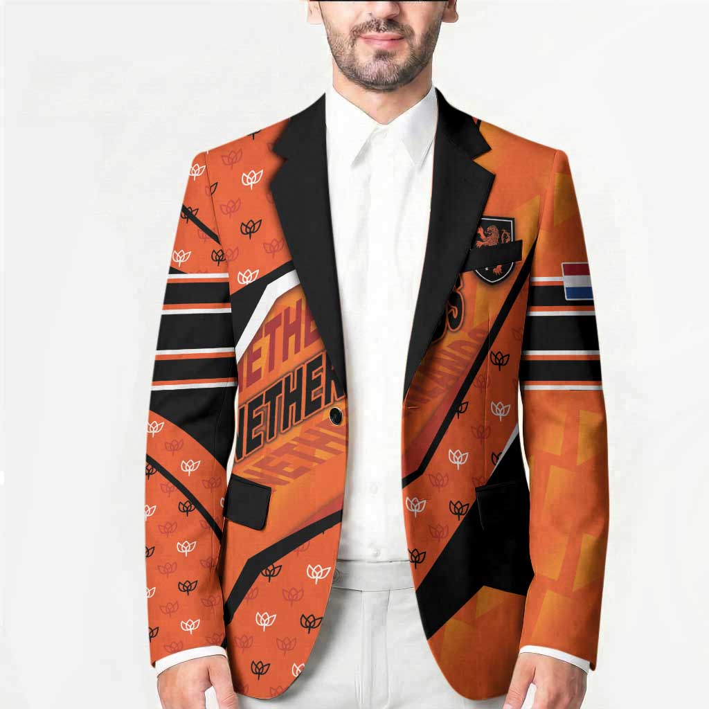 Custom Netherlands Football Blazer Dynamic Diagonal Stripe With Tulip Floral Patterns