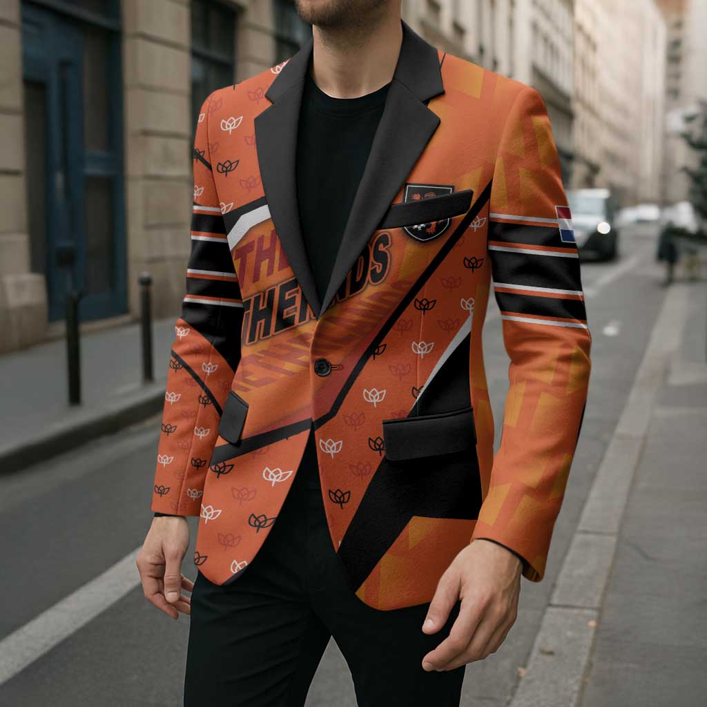 Custom Netherlands Football Blazer Dynamic Diagonal Stripe With Tulip Floral Patterns