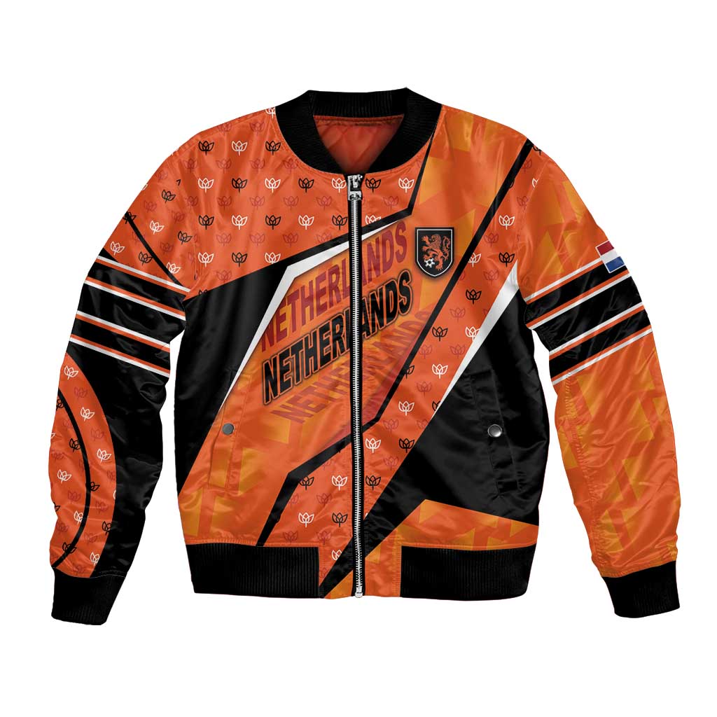 Custom Netherlands Football Bomber Jacket Dynamic Diagonal Stripe With Tulip Floral Patterns