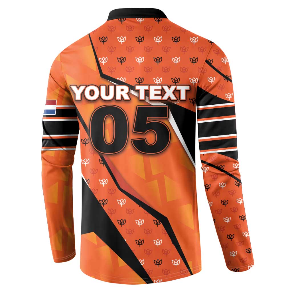 Custom Netherlands Football Button Sweatshirt Dynamic Diagonal Stripe With Tulip Floral Patterns