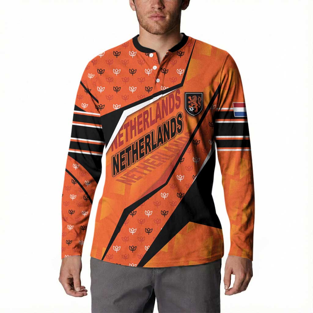 Custom Netherlands Football Button Sweatshirt Dynamic Diagonal Stripe With Tulip Floral Patterns