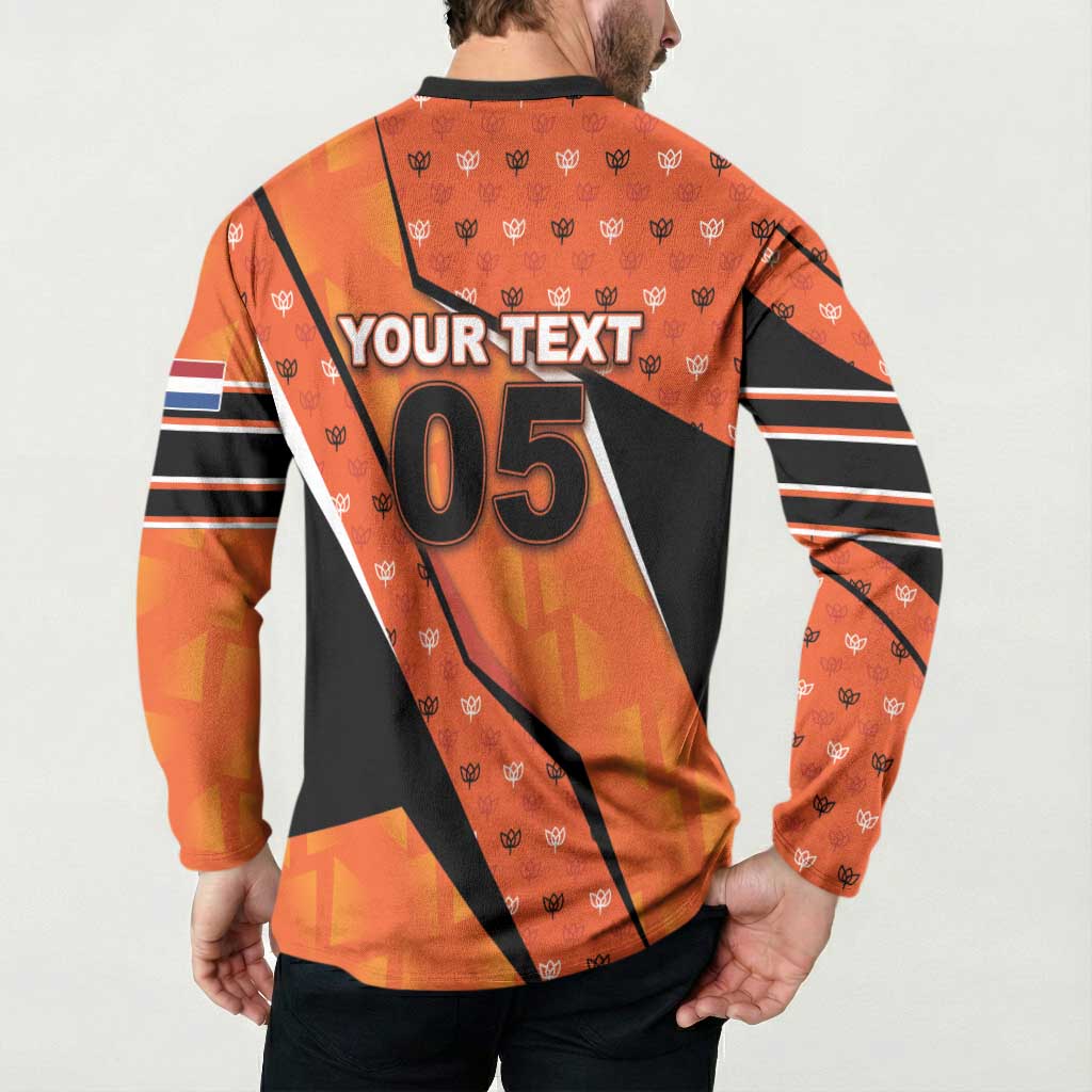 Custom Netherlands Football Button Sweatshirt Dynamic Diagonal Stripe With Tulip Floral Patterns