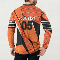 Custom Netherlands Football Button Sweatshirt Dynamic Diagonal Stripe With Tulip Floral Patterns