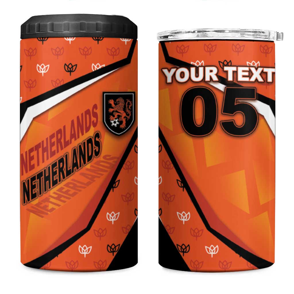 Custom Netherlands Football 4 in 1 Can Cooler Tumbler Dynamic Diagonal Stripe With Tulip Floral Patterns
