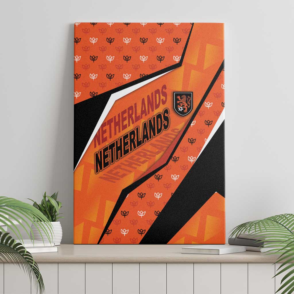 Netherlands Football Canvas Wall Art Dynamic Diagonal Stripe With Tulip Floral Patterns