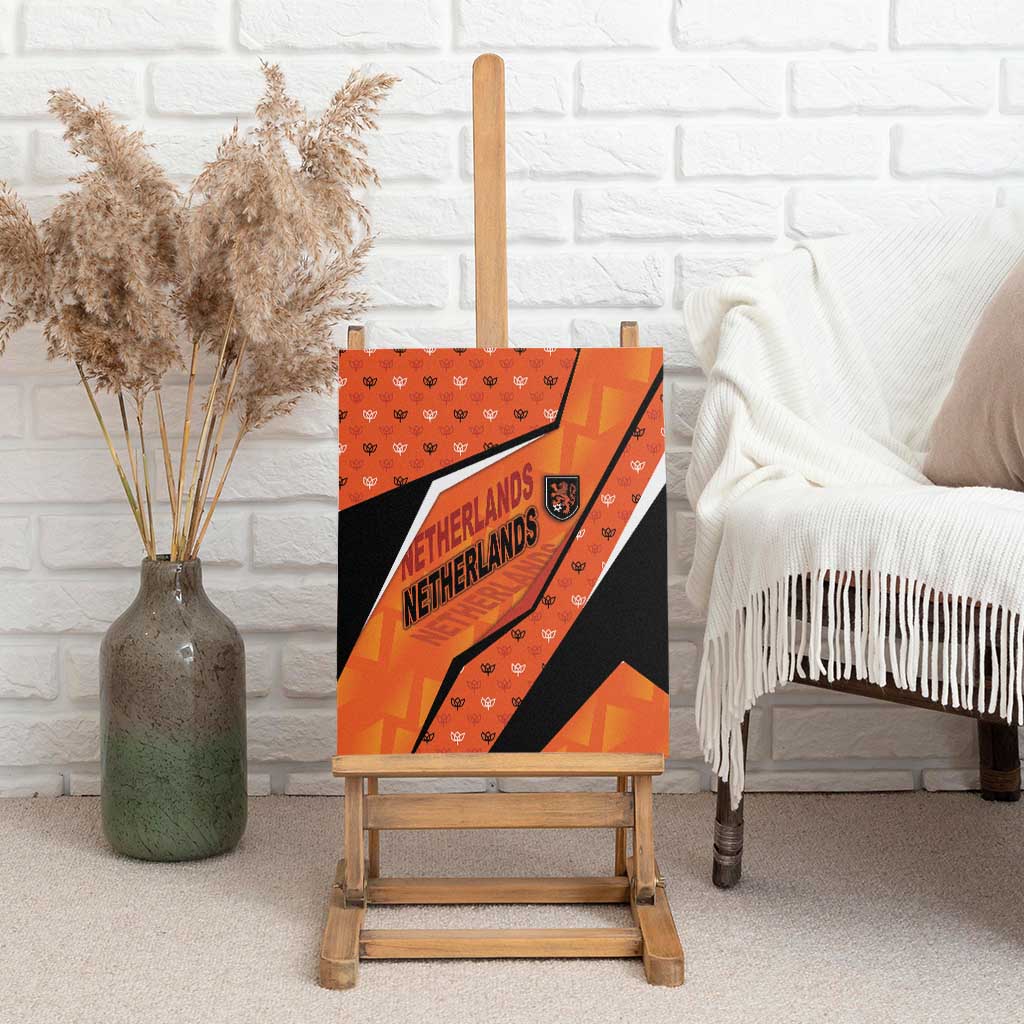 Netherlands Football Canvas Wall Art Dynamic Diagonal Stripe With Tulip Floral Patterns