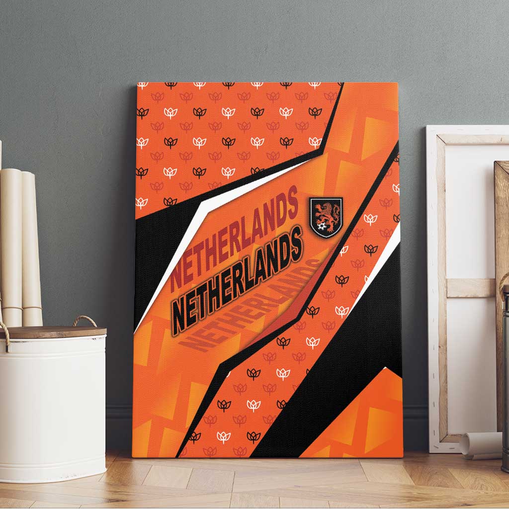 Netherlands Football Canvas Wall Art Dynamic Diagonal Stripe With Tulip Floral Patterns