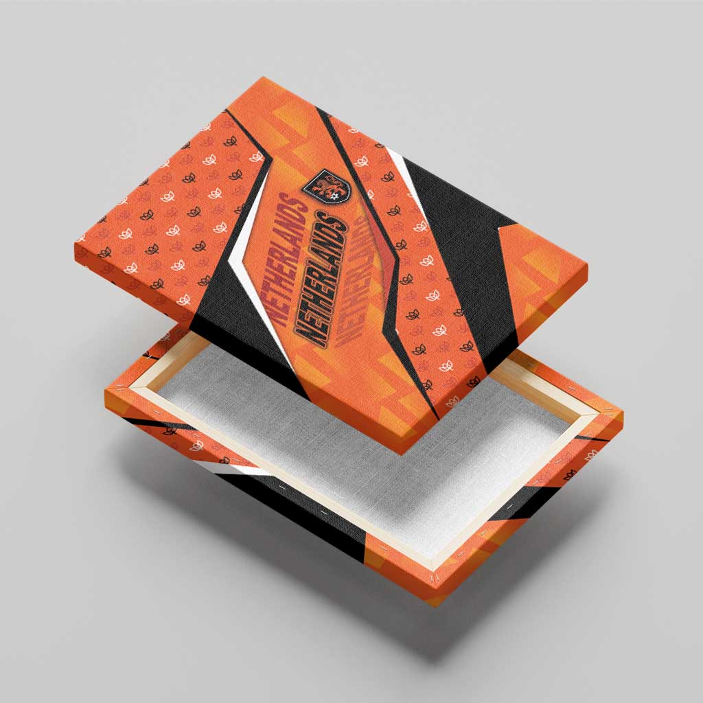 Netherlands Football Canvas Wall Art Dynamic Diagonal Stripe With Tulip Floral Patterns