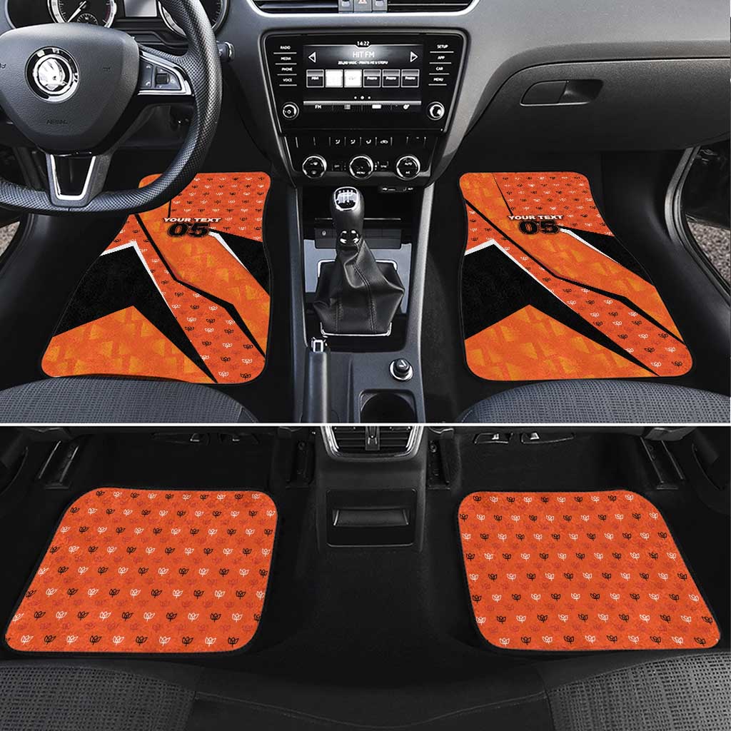 Custom Netherlands Football Car Mats Dynamic Diagonal Stripe With Tulip Floral Patterns