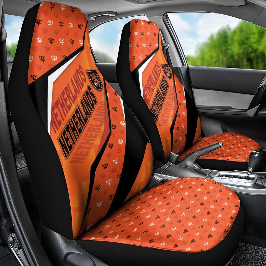 Netherlands Football Car Seat Cover Dynamic Diagonal Stripe With Tulip Floral Patterns