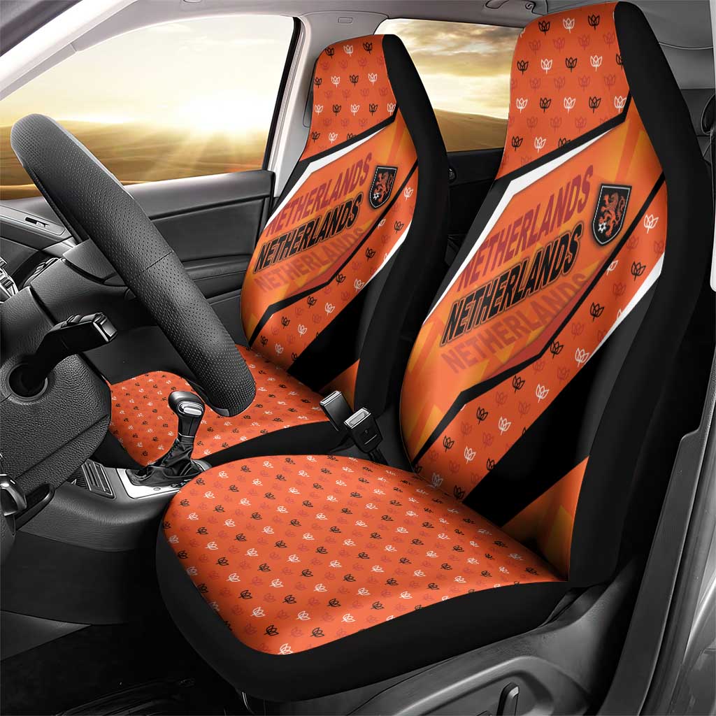 Netherlands Football Car Seat Cover Dynamic Diagonal Stripe With Tulip Floral Patterns