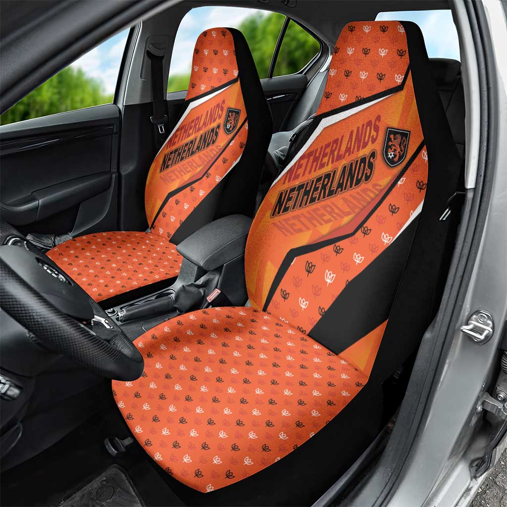 Netherlands Football Car Seat Cover Dynamic Diagonal Stripe With Tulip Floral Patterns