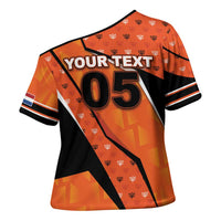 Custom Netherlands Football Cross Shoulder Shirt Dynamic Diagonal Stripe With Tulip Floral Patterns