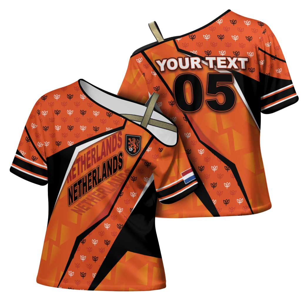 Custom Netherlands Football Cross Shoulder Shirt Dynamic Diagonal Stripe With Tulip Floral Patterns