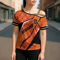 Custom Netherlands Football Cross Shoulder Shirt Dynamic Diagonal Stripe With Tulip Floral Patterns