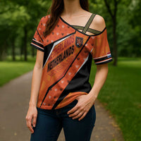 Custom Netherlands Football Cross Shoulder Shirt Dynamic Diagonal Stripe With Tulip Floral Patterns