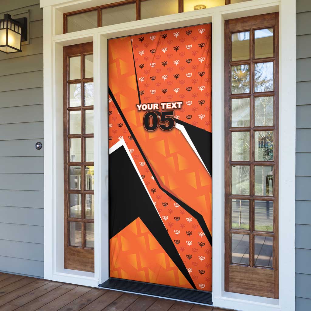 Custom Netherlands Football Door Cover Dynamic Diagonal Stripe With Tulip Floral Patterns