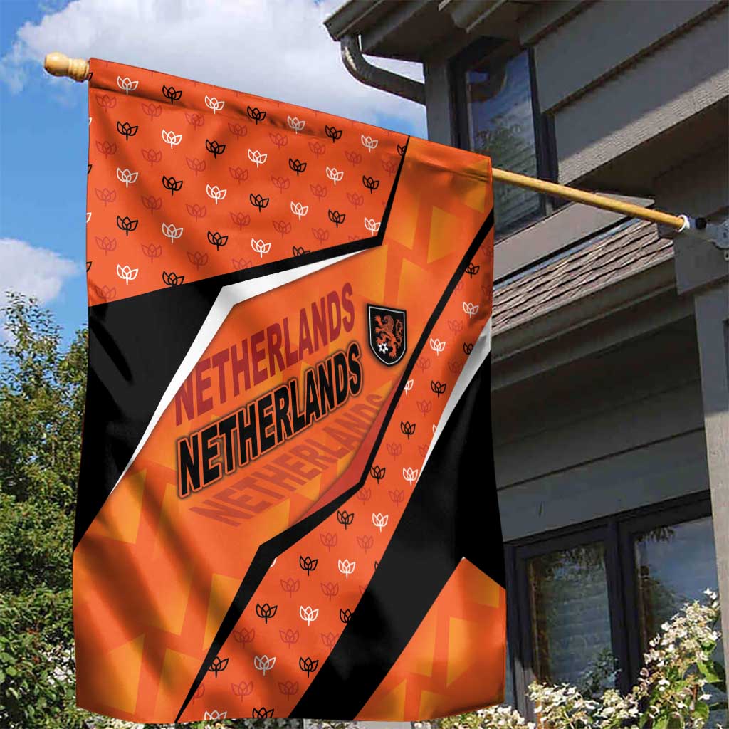 Netherlands Football Garden Flag Dynamic Diagonal Stripe With Tulip Floral Patterns
