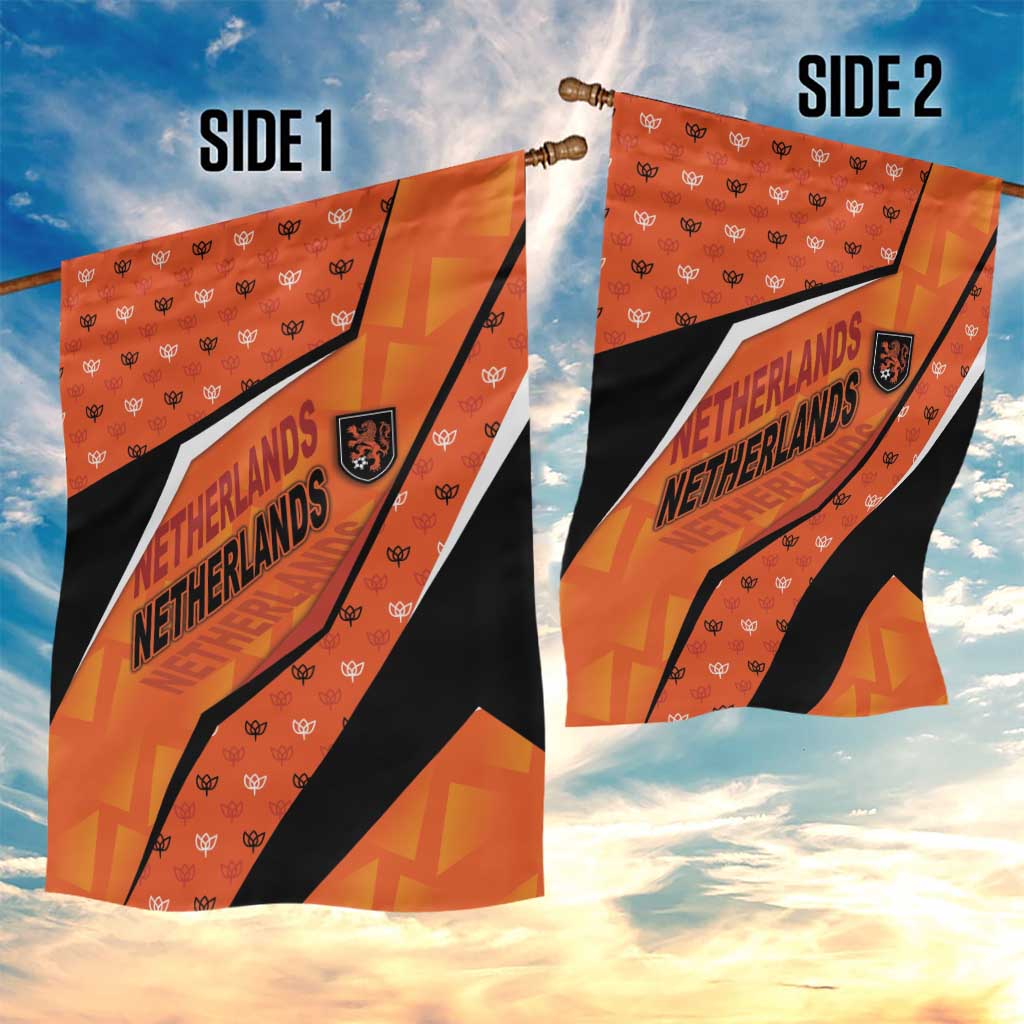Netherlands Football Garden Flag Dynamic Diagonal Stripe With Tulip Floral Patterns