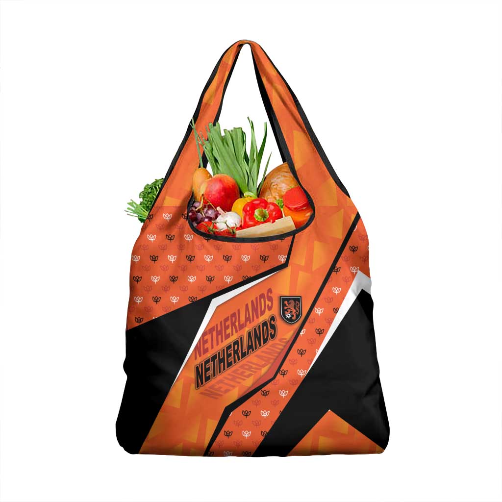 Netherlands Football Grocery Bag Dynamic Diagonal Stripe With Tulip Floral Patterns