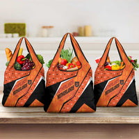 Netherlands Football Grocery Bag Dynamic Diagonal Stripe With Tulip Floral Patterns