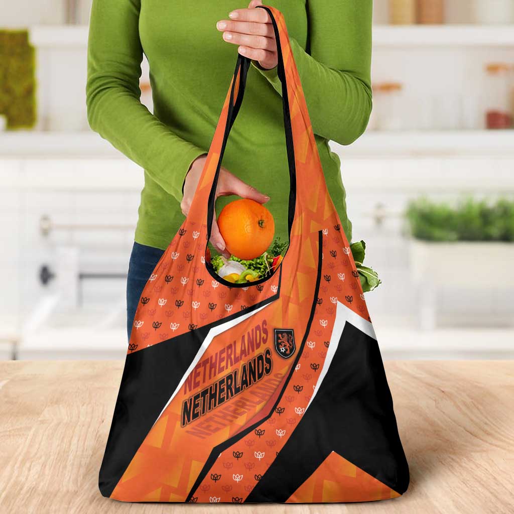 Netherlands Football Grocery Bag Dynamic Diagonal Stripe With Tulip Floral Patterns