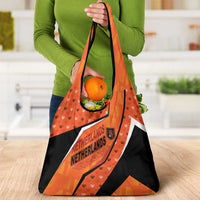 Netherlands Football Grocery Bag Dynamic Diagonal Stripe With Tulip Floral Patterns