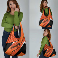 Netherlands Football Grocery Bag Dynamic Diagonal Stripe With Tulip Floral Patterns