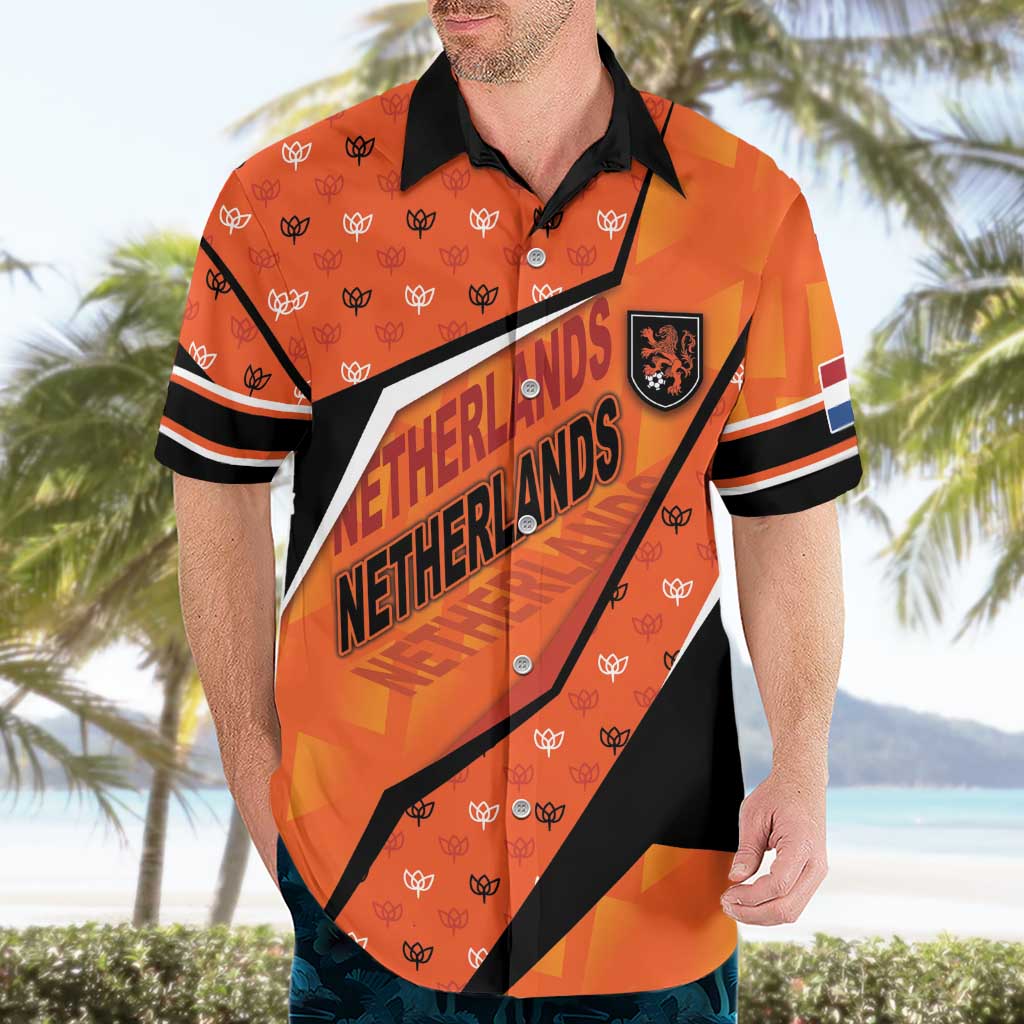 Custom Netherlands Football Hawaiian Shirt Dynamic Diagonal Stripe With Tulip Floral Patterns