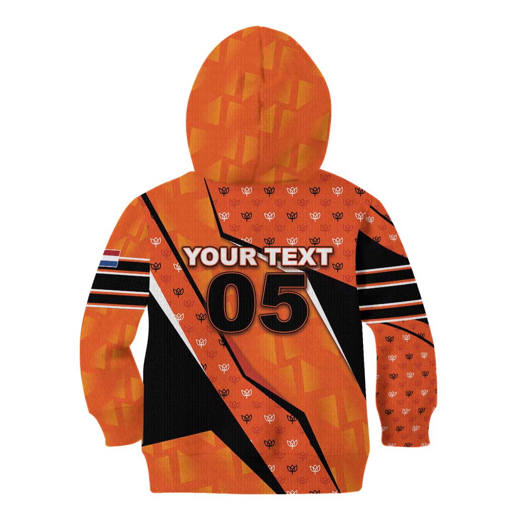Custom Netherlands Football Kid Hoodie Dynamic Diagonal Stripe With Tulip Floral Patterns