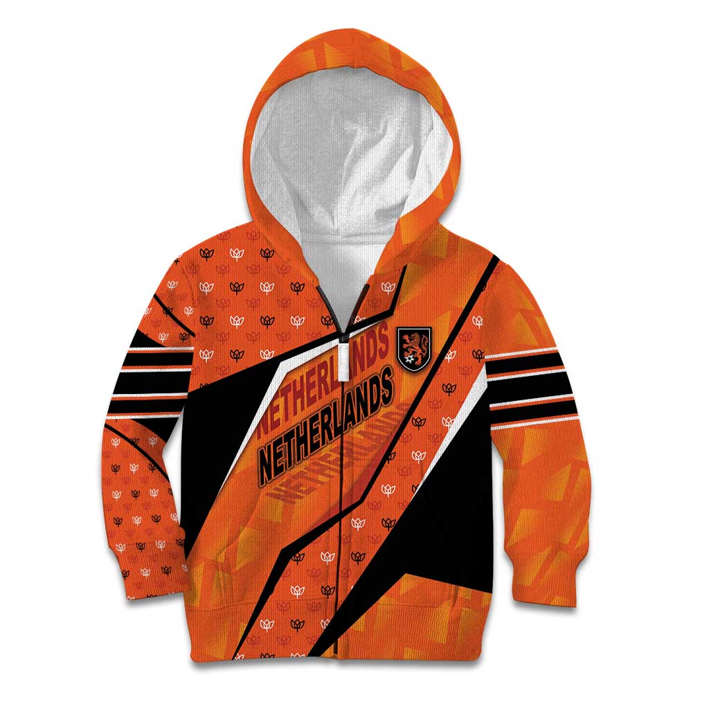 Custom Netherlands Football Kid Hoodie Dynamic Diagonal Stripe With Tulip Floral Patterns