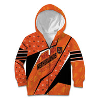 Custom Netherlands Football Kid Hoodie Dynamic Diagonal Stripe With Tulip Floral Patterns