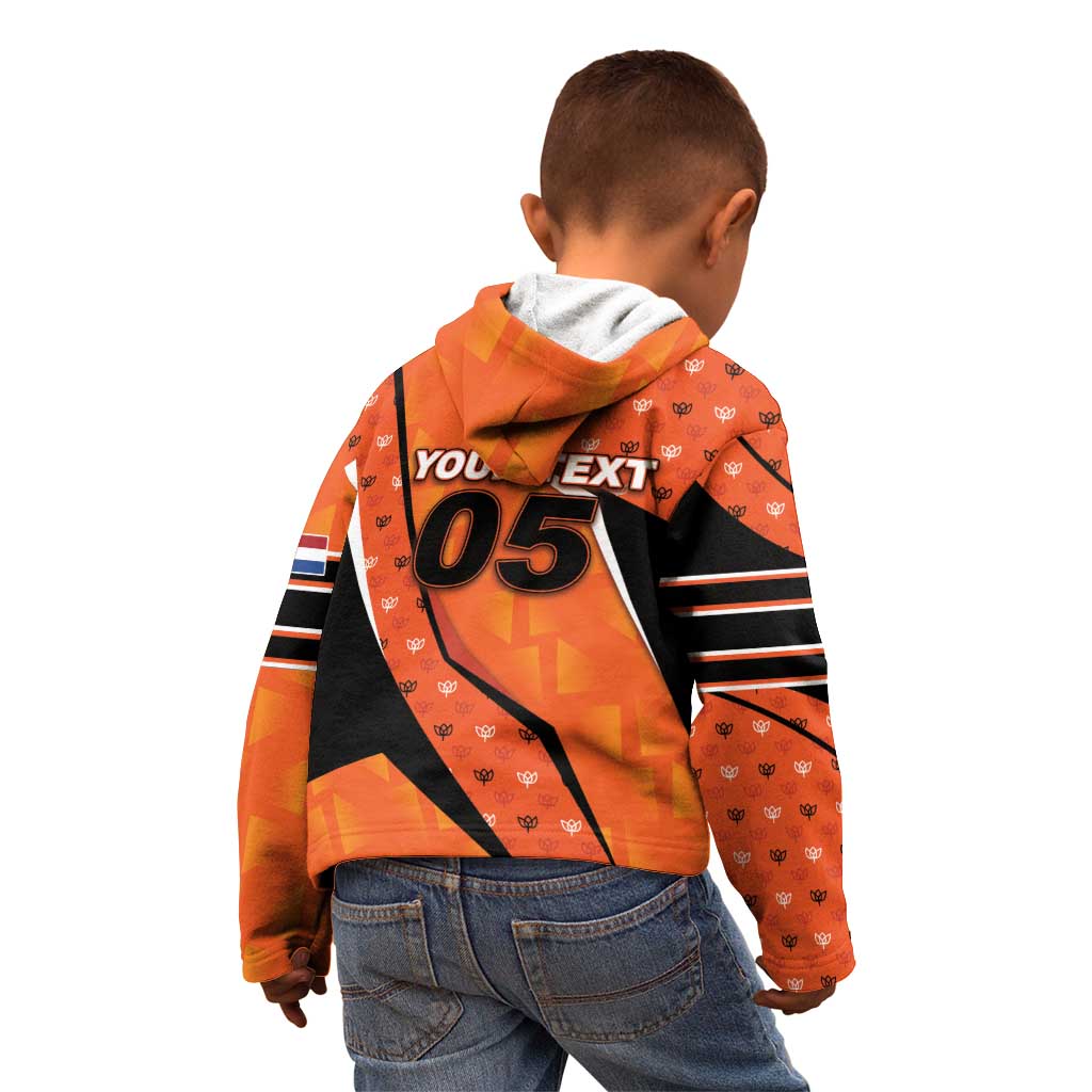 Custom Netherlands Football Kid Hoodie Dynamic Diagonal Stripe With Tulip Floral Patterns