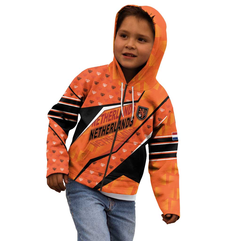 Custom Netherlands Football Kid Hoodie Dynamic Diagonal Stripe With Tulip Floral Patterns