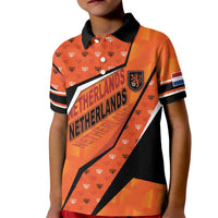 Custom Netherlands Football Kid Polo Shirt Dynamic Diagonal Stripe With Tulip Floral Patterns