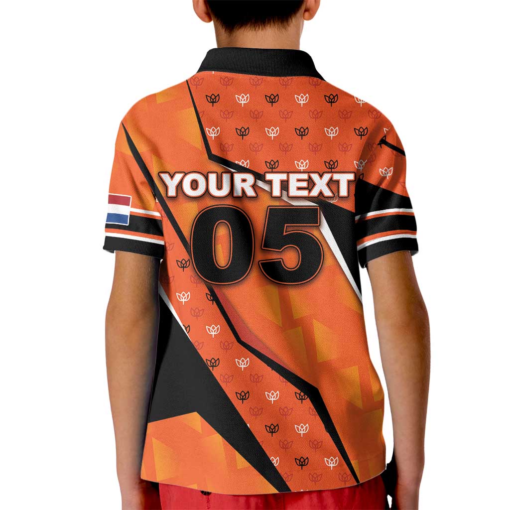 Custom Netherlands Football Kid Polo Shirt Dynamic Diagonal Stripe With Tulip Floral Patterns