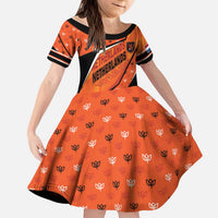 Custom Netherlands Football Kid Short Sleeve Dress Dynamic Diagonal Stripe With Tulip Floral Patterns