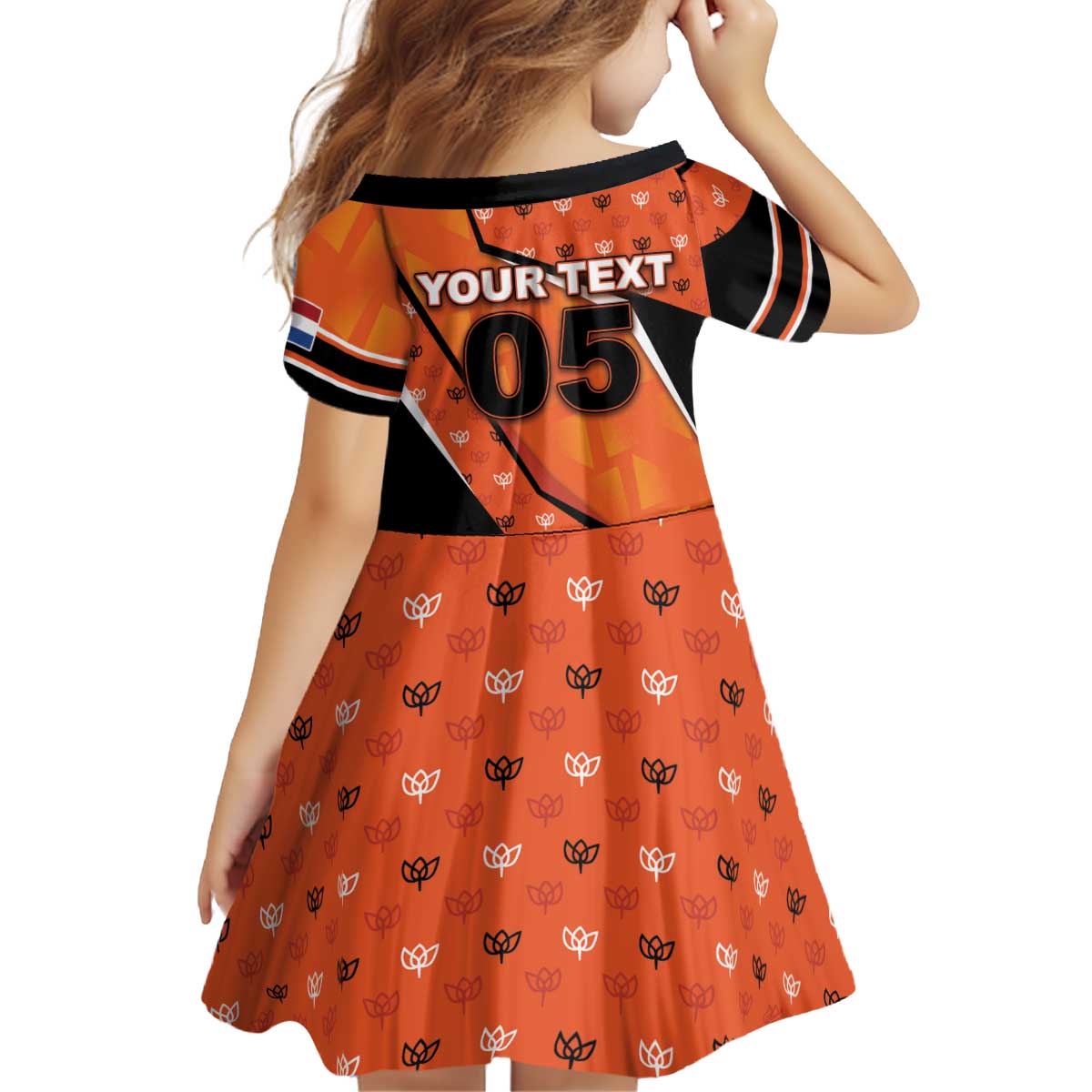 Custom Netherlands Football Kid Short Sleeve Dress Dynamic Diagonal Stripe With Tulip Floral Patterns