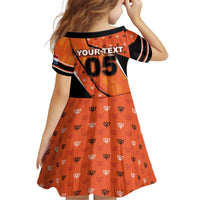 Custom Netherlands Football Kid Short Sleeve Dress Dynamic Diagonal Stripe With Tulip Floral Patterns