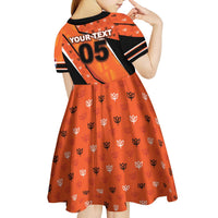 Custom Netherlands Football Kid Short Sleeve Dress Dynamic Diagonal Stripe With Tulip Floral Patterns