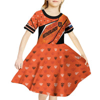 Custom Netherlands Football Kid Short Sleeve Dress Dynamic Diagonal Stripe With Tulip Floral Patterns
