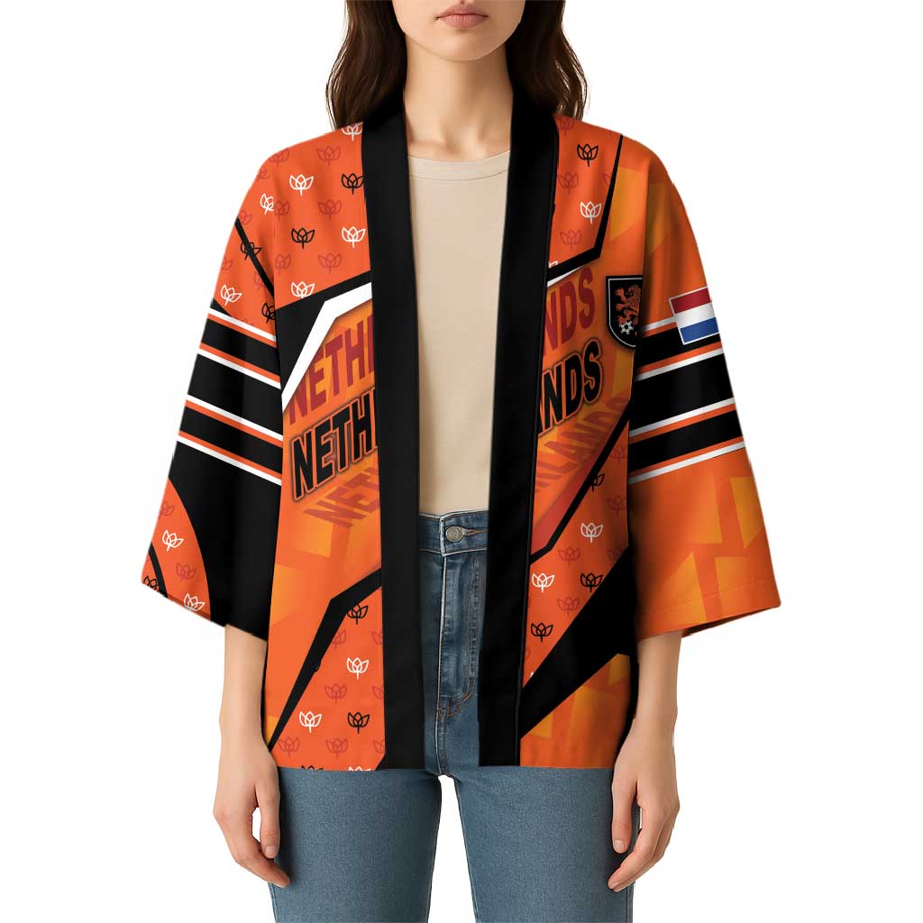 Custom Netherlands Football Kimono Dynamic Diagonal Stripe With Tulip Floral Patterns