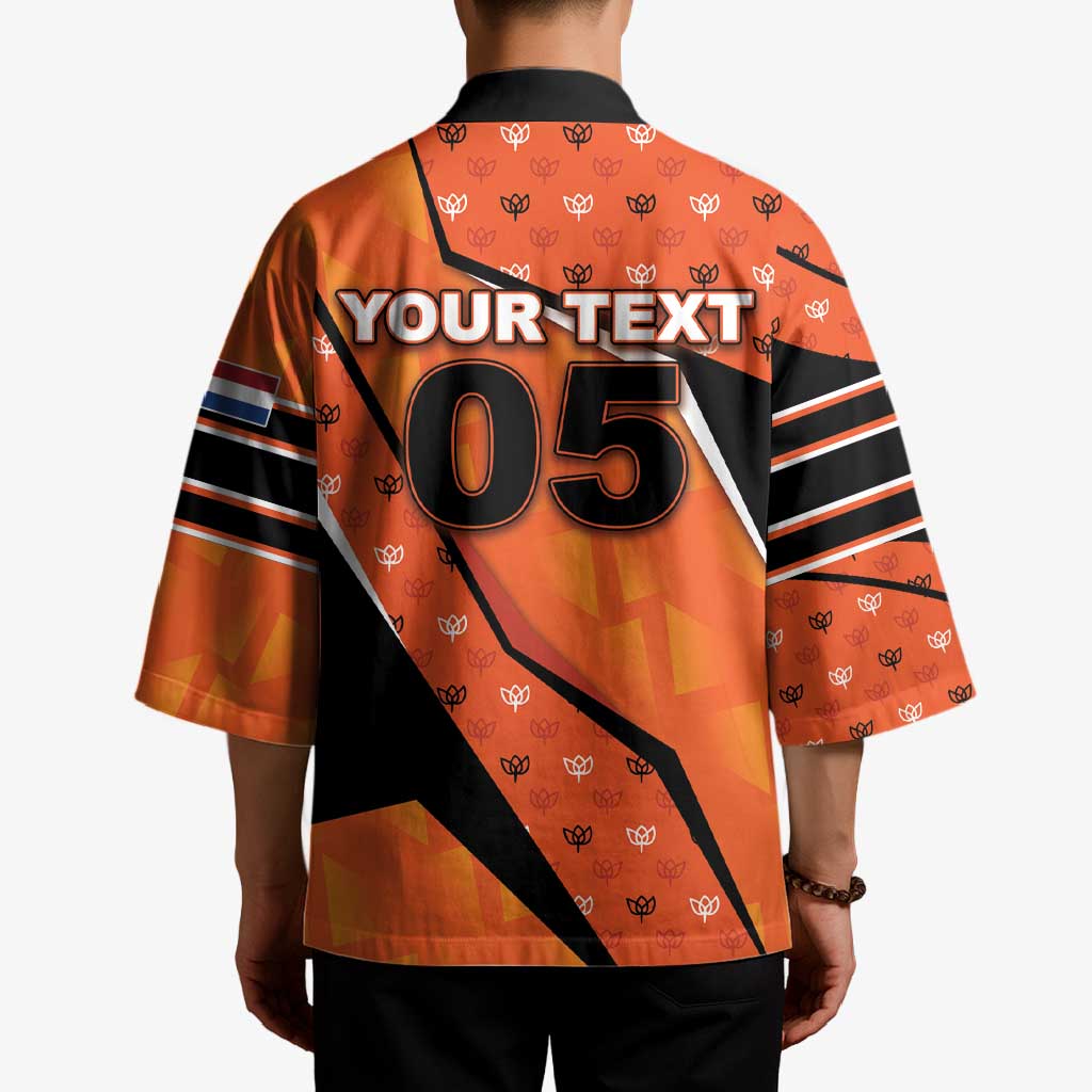 Custom Netherlands Football Kimono Dynamic Diagonal Stripe With Tulip Floral Patterns
