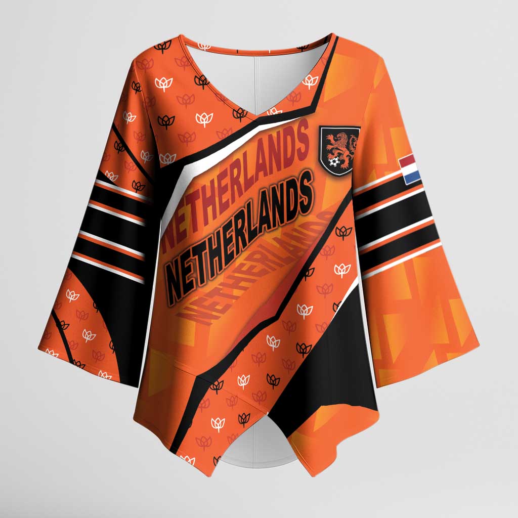 Custom Netherlands Football Kimono Sleeve Blouse Dynamic Diagonal Stripe With Tulip Floral Patterns