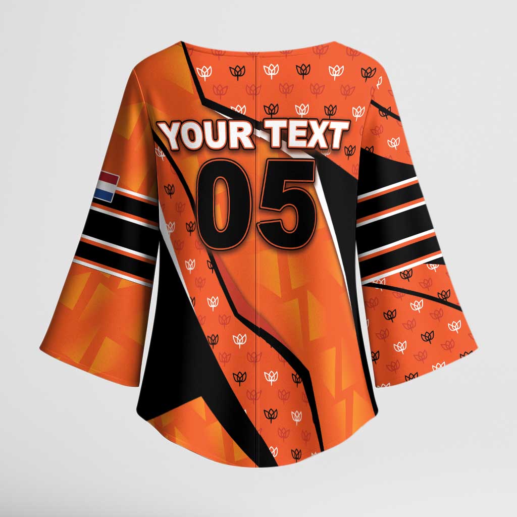 Custom Netherlands Football Kimono Sleeve Blouse Dynamic Diagonal Stripe With Tulip Floral Patterns